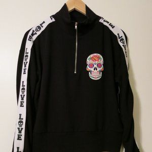 NEW! Sugar Skulls 1/4 Zip Pullover Size Medium